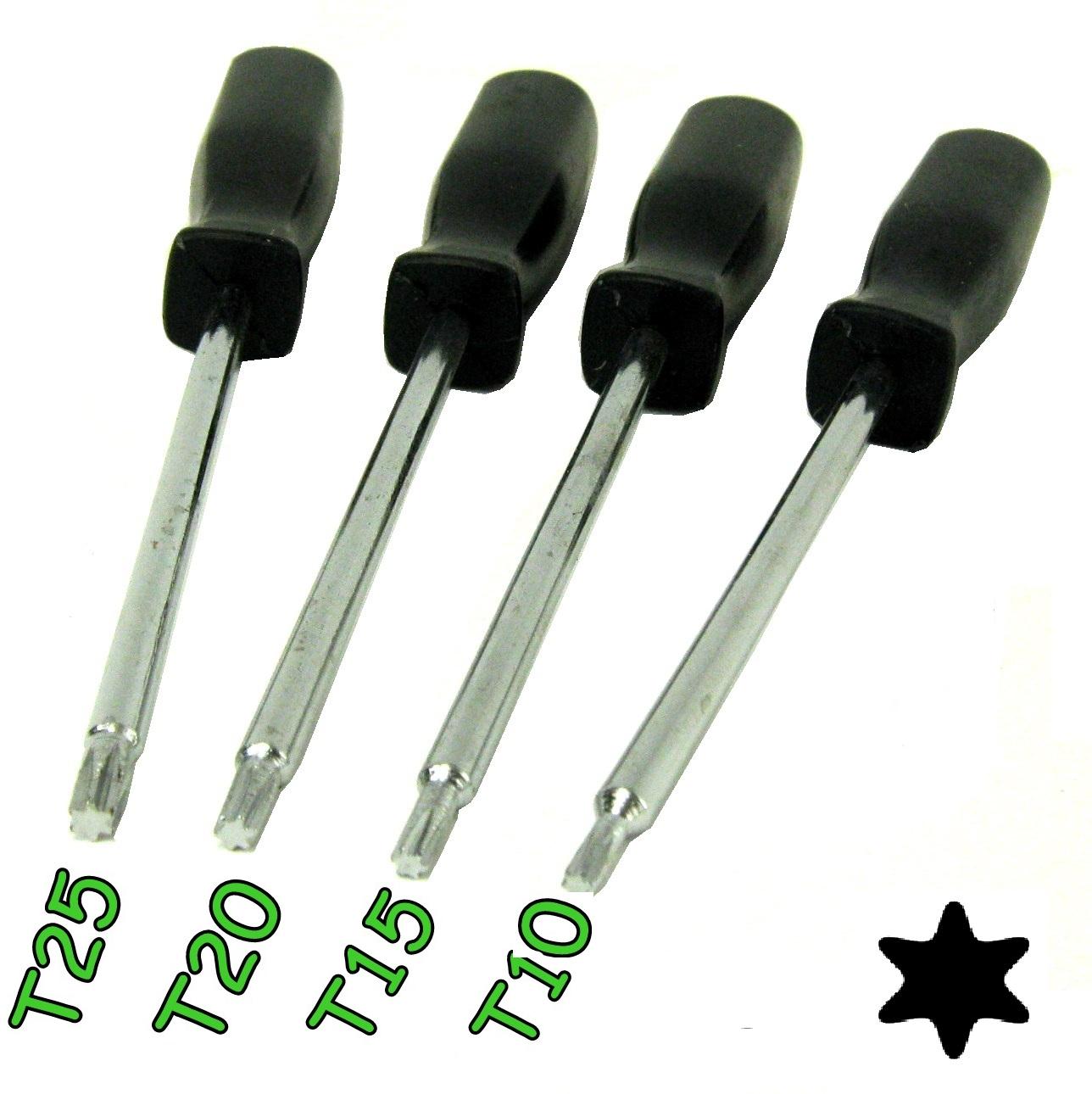Torx Screw Driver 4 pc kit T10 T15 T20 T25 tool bit set TX10 TX15 TX20